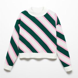 MANGO Striped Green and Pink Sweater